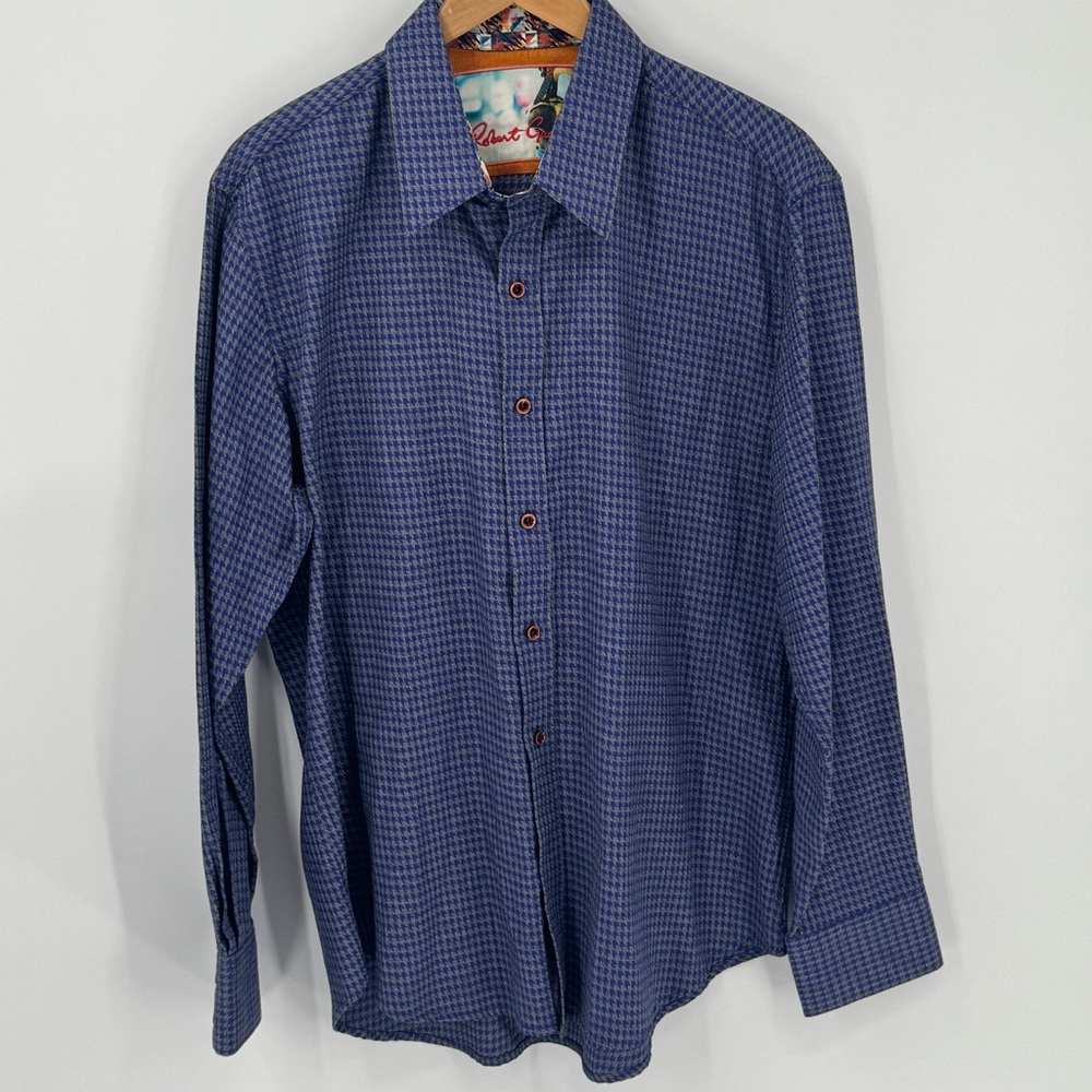 Robert Graham Men’s XL Classic Fit Houndstooth Button-Down Shirt Blue/Gray